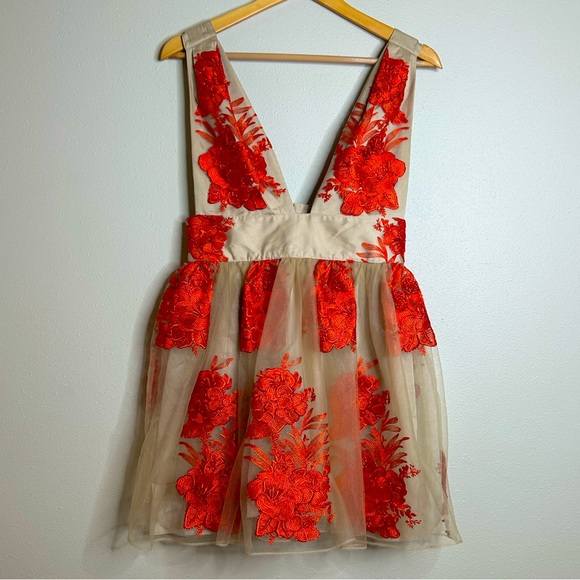 Free People Dresses & Skirts - BNWOT Free People Sarah embroidered red floral lace mini dres